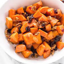 MAPLE ROASTED SWEET POTATOES WITH PECANS